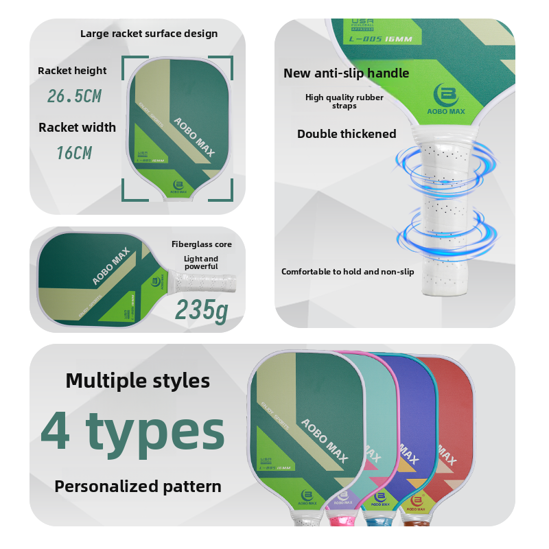 Fiberglass Offensive Pickleball Paddle - Non-Slip Handle, 4 Colors