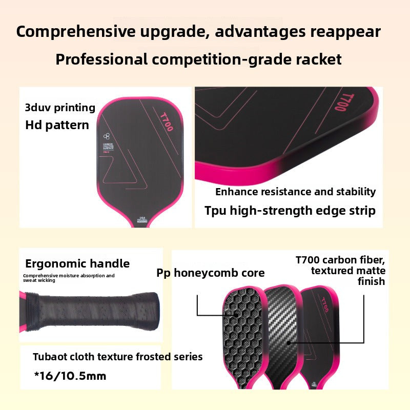 Carbon fiber pickleball racket set with T700 cloth pattern and磨砂 finish, a dedicated pickleball paddle