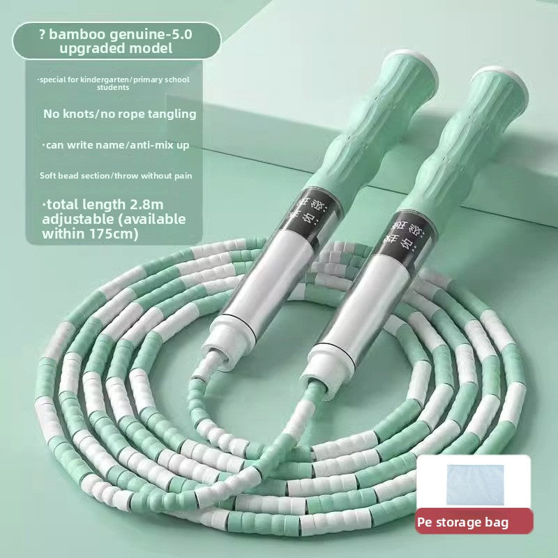 Bamboo Jump Rope for Kids – Adjustable Non-Slip Skipping Rope for Primary School Students